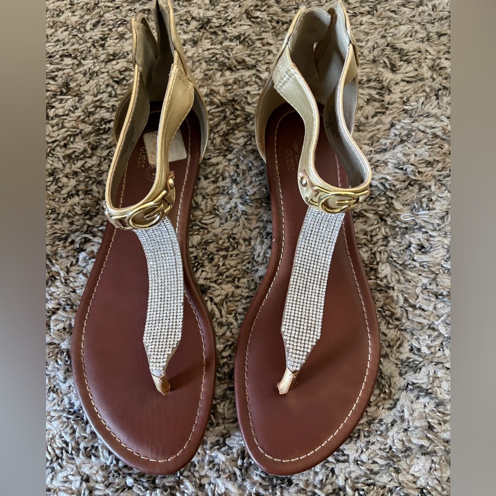 Gold Rhinestone Sandals - Picture 1 of 4